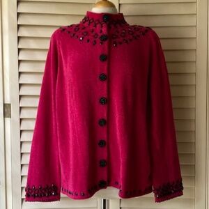 Lisa Nichols Dark Pink Beaded Cardigan NWT